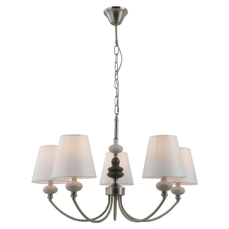 Đèn chùm gốm Niken 5-Lights với các màu vải hình nón trắng
